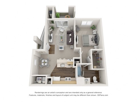 Floor plan for 1 bed, 1 bath, 725 sqft